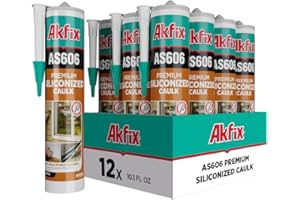 Akfix AS606 White Acrylic Latex Caulk for Painters (12x10.1 fl.oz.) - Siliconized Acrylic Caulk for Window and Door Sealing, Crack Filling, Baseboards & Trim, Odorless, Paintable | 12 Pack