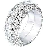 PY BLING Hip Hop White Golden Plated Iced Out CZ Rotatable Tennis Ring Simulated Diamond Eternity Engagement Wedding Band for Men and Women (7)