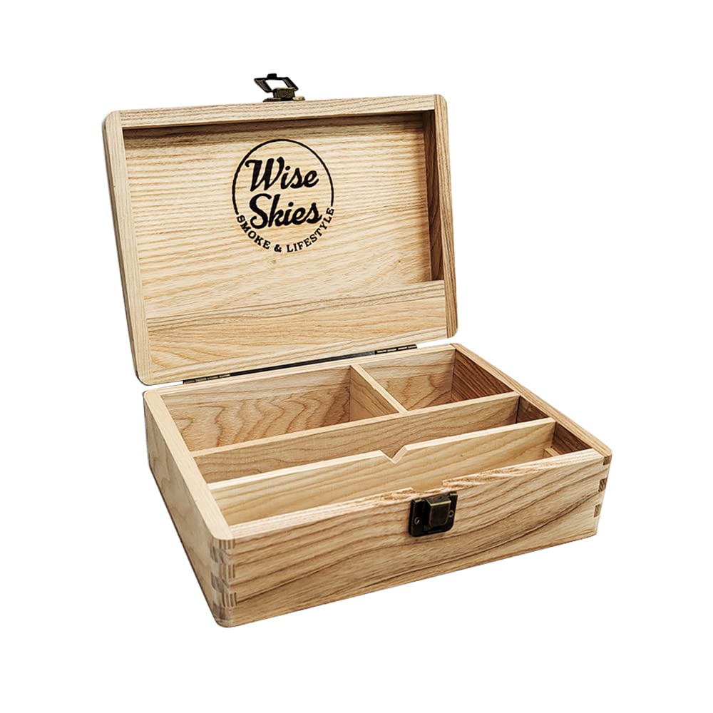 Wise Skies Wooden Rolling Box - Boxes with Hinged Lids Rolling Tray Storage (Large - Natural) — image 1