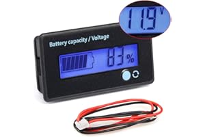 DC 12V 24V 36V 48V 60V 72V 84V Battery Meter Capacity Voltage Indicator, FIXITOK Battery Monitor with Alarm Capacity Voltage Current Gauge for Golf Cart Boat Car Truck RV Motorcycle (Blue)