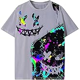 WDIRARA Boy's Graphic Print Short Sleeve T Shirts Round Neck Reflective Summer Tee Tops