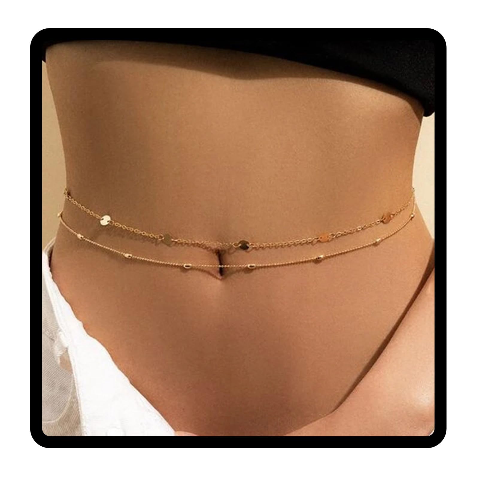 Sethain Layered Beaded Waist Chain Beads Belly Chain Sequin Stomach Chain Body Jewelry Accessories for Women and Girls (Gold)