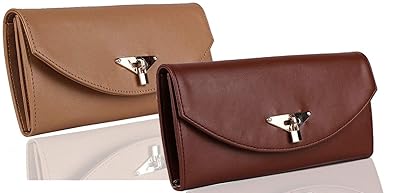 Fargo Magna PU Leather Womens Hand Clutch Combo Of 2 (Brown,Beige_FGO-162)