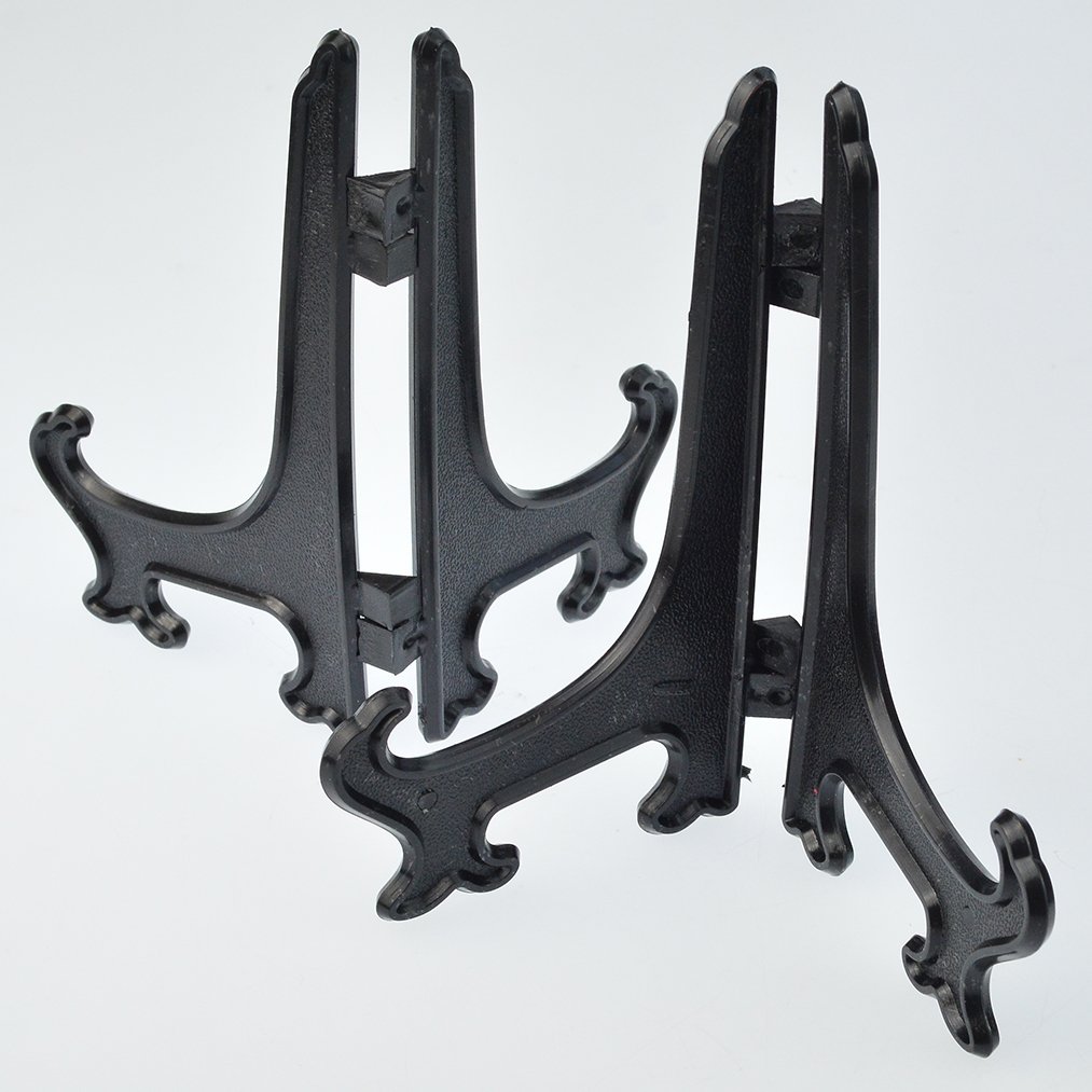 baotongle 30 pcs Plastic Easel Plate Stands Plate Holders to Display Pictures, Plates for Weddings, Home Decoration, Birthdays, Tables 4inches 5 inches 6 inches Black White