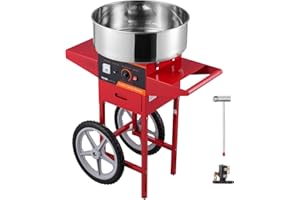 VEVOR Electric Cotton Candy Machine with Cart, 1000W Commercial Candy Floss Maker with Stainless Steel Bowl, Sugar Scoop and 