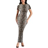 Women's Summer Bodycon Maxi Dress - Short Sleeve Slit Going Out Club Party Long Pencil Sheath Dresses