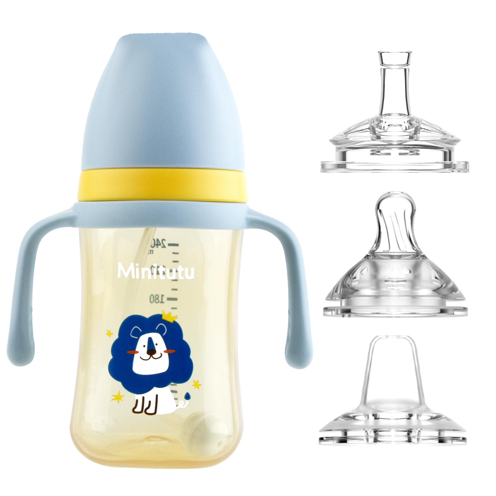 Sippy Cup for Baby Months 6+, Non-Spill Straw Cup with Handles, Spill-Proof & Leak-Proof Soft Spout, 240ml/8oz, with 3 Types Silicone Spouts, BPA Free