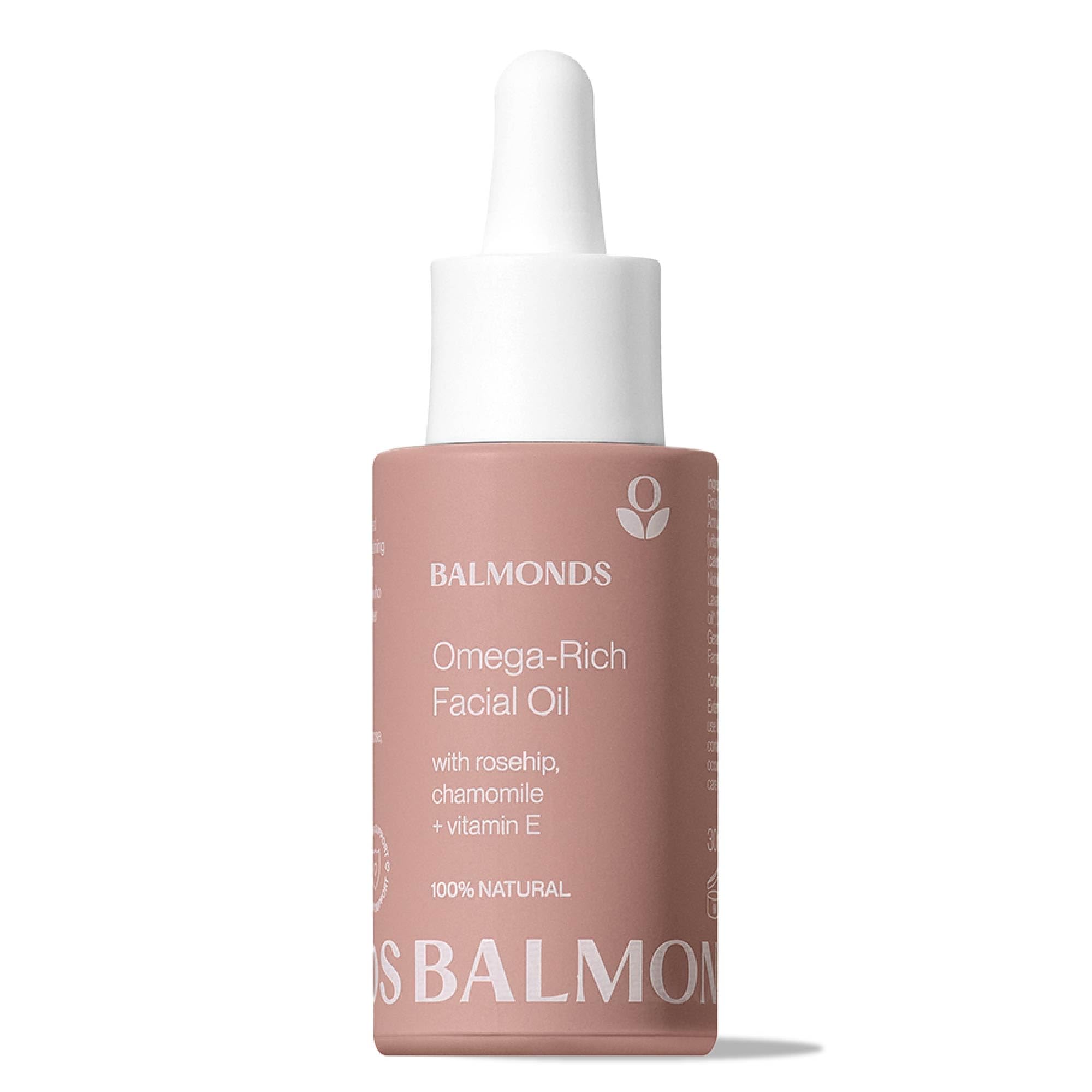 Balmonds Omega Rich Facial Oil 30ml - 100% Natural with Rosehip, Lavender & Vitamin E - Hydrating, Nourishing & Moisturising Serum