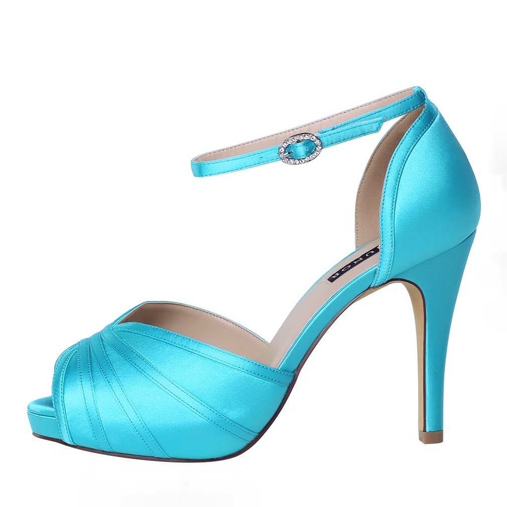 ERIJUNOR Women's High Heel Sandals Lace Satin Ankle Strap Evening Party Prom Wedding Shoes - Image 3