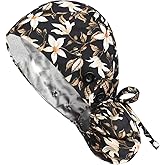 Surgical Scrub Ponytail Working Caps floral, Women Nursing Hats with Buttons Adjustable