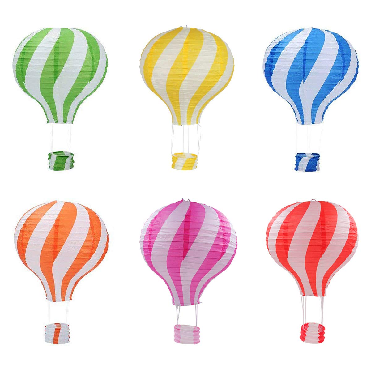 Famgee 30 cm (12") Hanging Hot Air Balloon Paper Lanterns Set Party Decoration Birthday Wedding Christmas Party Decor Gift Set, Pack of 6 Pieces Stripe Style
