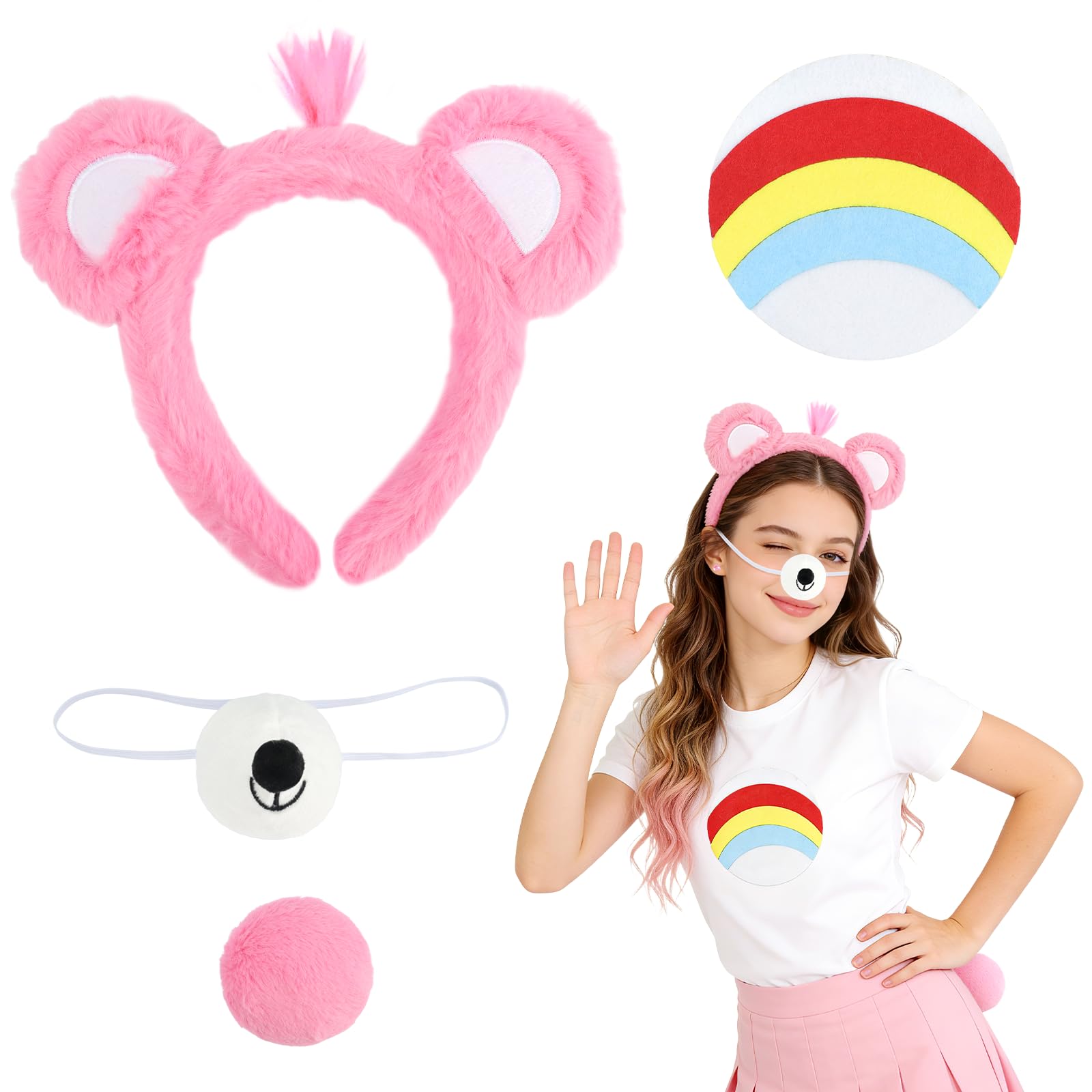 Dazzroi 5Pcs Cute Bear Costume Accessories, Bear Fancy Dress kit with Furry Bears Ears Headband Nose Tail Stickers, Adorable Animal Cosplay Set for World Book Day Carnival Birthday Party — image 1
