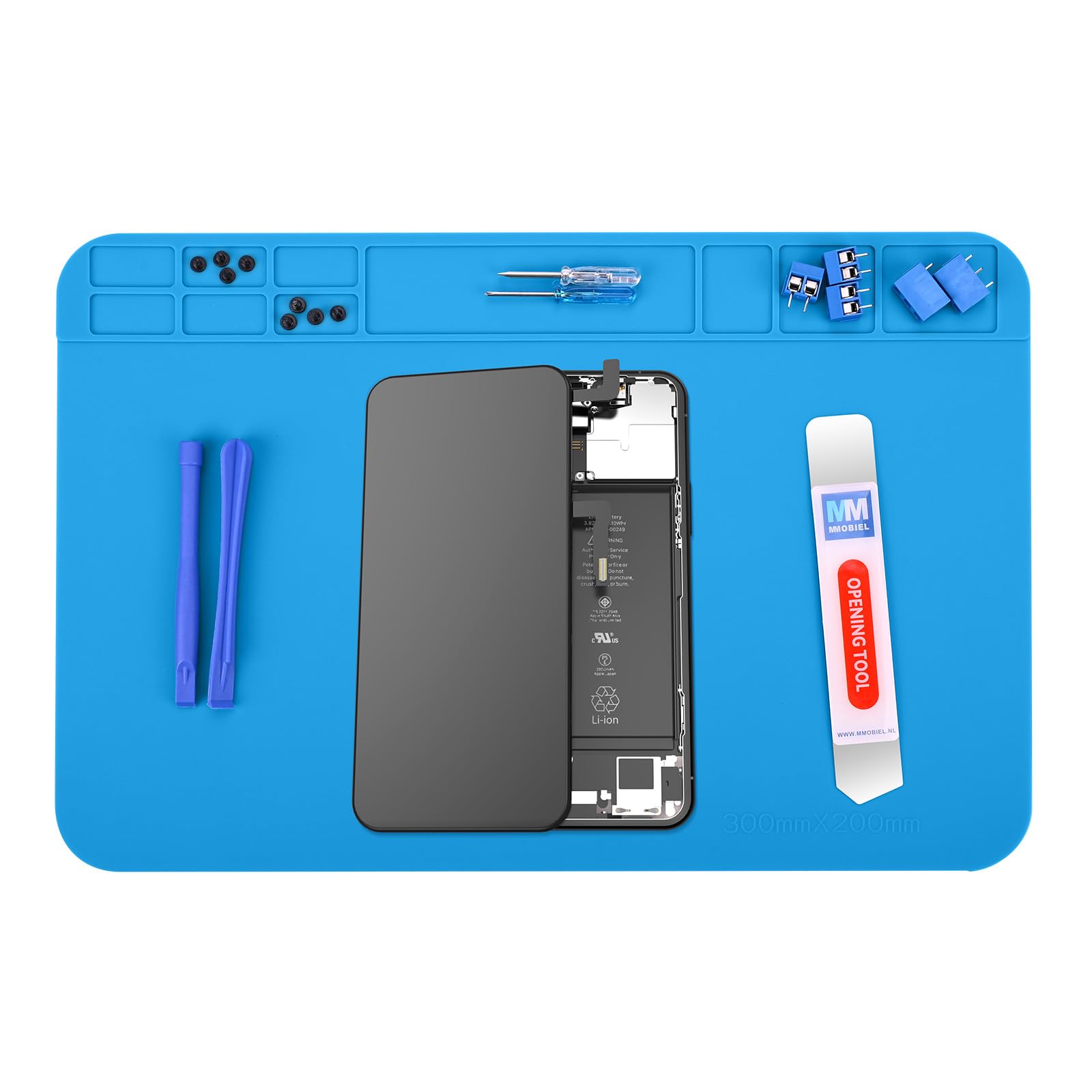 MMOBIEL Soldering and Repair Mat Silicone - 30 x 20 cm Heat-Resistant up to 500°C (932°F) –Workbench Mat for Soldering, Cell Phone and Electronics – Silicone Mat with Heat Insulation – Blue