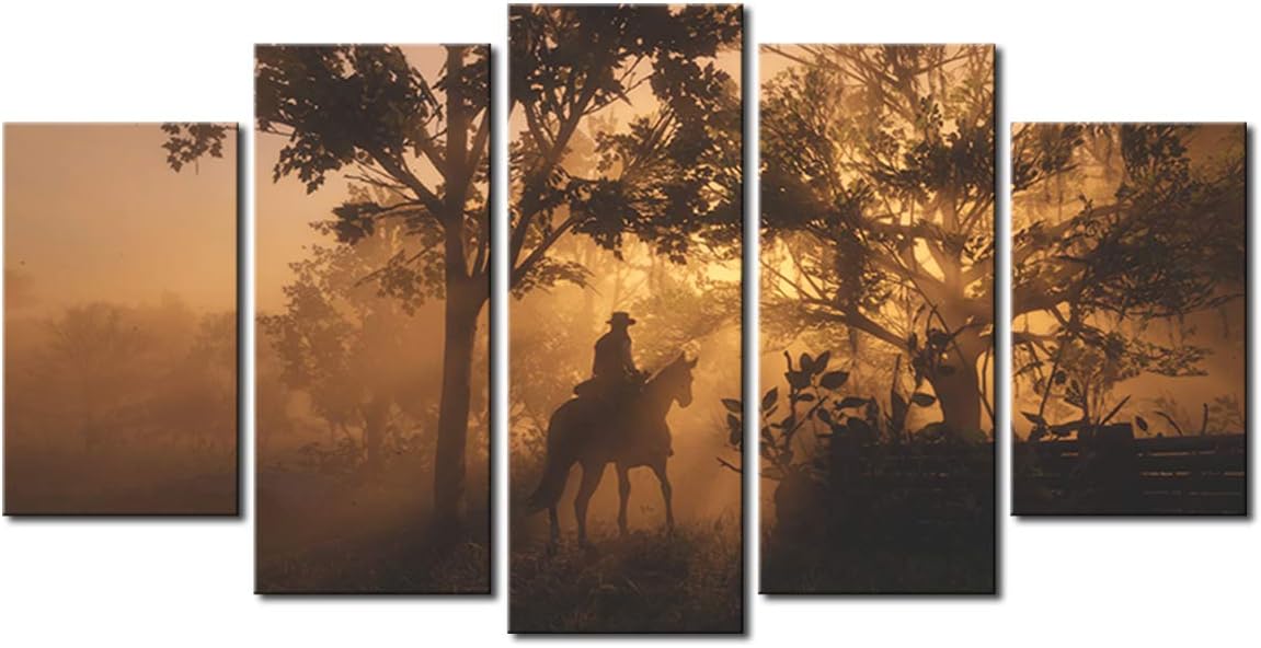 Yansang Wall Art Decor Poster Painting On Canvas Print Pictures 5 Pieces Red Dead Redemption 2 Picture for Home Decoration Living Room Artwork (No Framed,22in x40in)