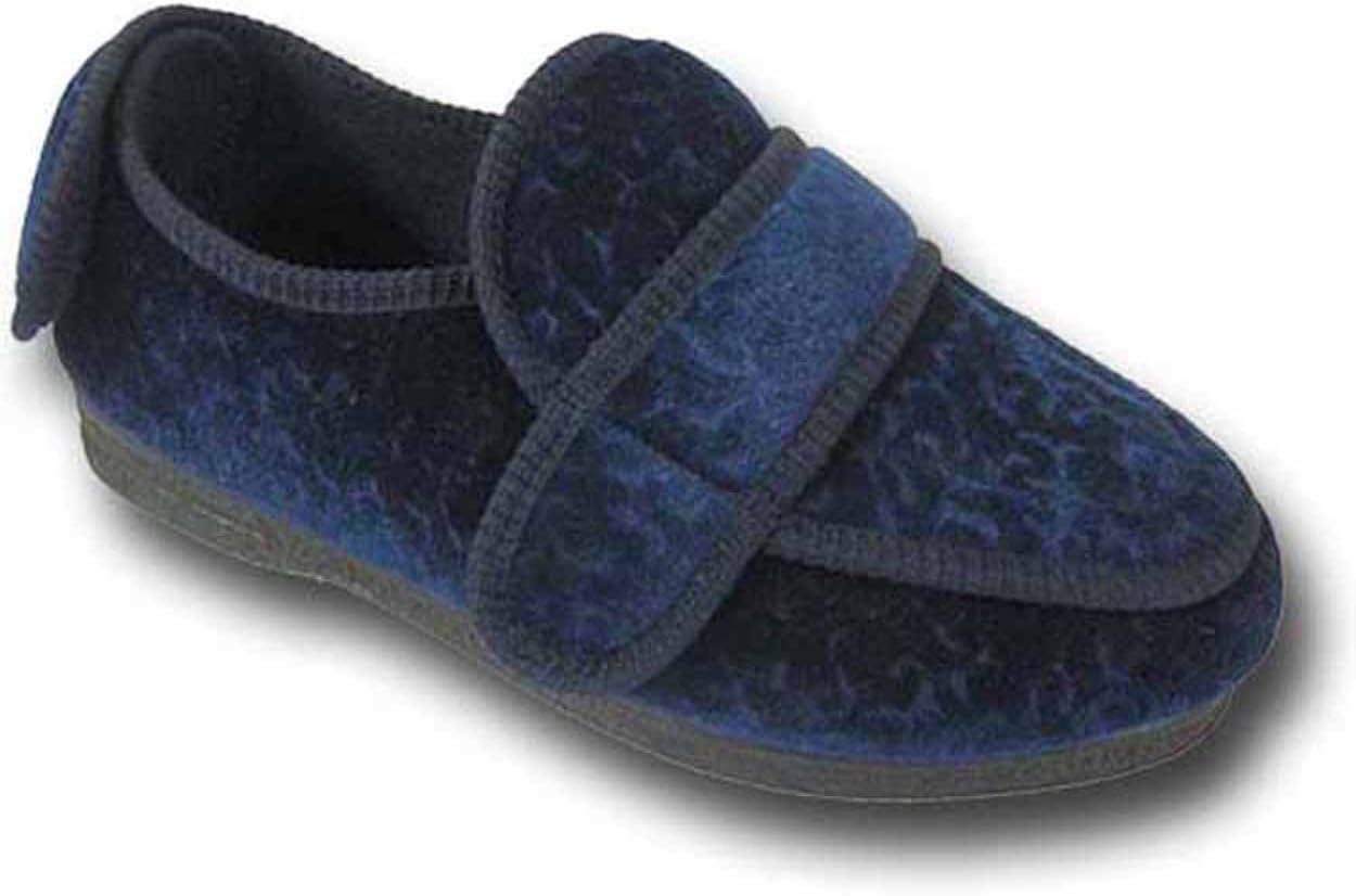 WOMENS DIABETIC ORTHOPAEDIC COMFORT LUXURY SLIPPERS SHOES EXTRA WIDE FIT ADJUSTABLE VELCRO LADIES NAVY SIZE 8