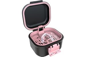 BVN Leak-Proof Denture Case, Denture Cup for Soaking Dentures, Retainer Cleaning Case Black and Pink Denture Case