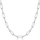 Hadoken 925 Sterling Silver Clasp 3/4/5mm Paperclip Link Chain Necklace for Women Diamond Cut 16/18/20/22/24/26/30 Inch