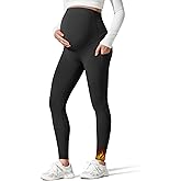 G4Free Barefeel Fleece Lined Maternity Leggings with Pockets Over The Belly Pregnancy Yoga Pants