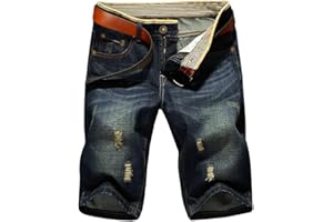 HENGAO Men's Ripped Jean Short Distressed Straight Fit Denim Shorts