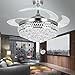 RS Lighting The Invisible Ceiling Fans Art Decoration K9 Crystal-42 inch Retractable Blades Ceiling Fan with Remote and Lights-for Indoor Outdoor Living, Dining Room Corridor (Silver-03)
