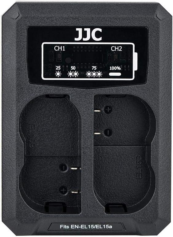 JJC USB Dual Battery Charger for Nikon Zf Z7II Z7 Z6III Z6II Z6 Z5II Z5 D850 D780 D750 D610 D600 D500 D7500 D7200 D7100 D7000 D810A D810 D800E D800 Cameras Replaces Nikon EN-EL15/EL15a/EL15b/EL15c