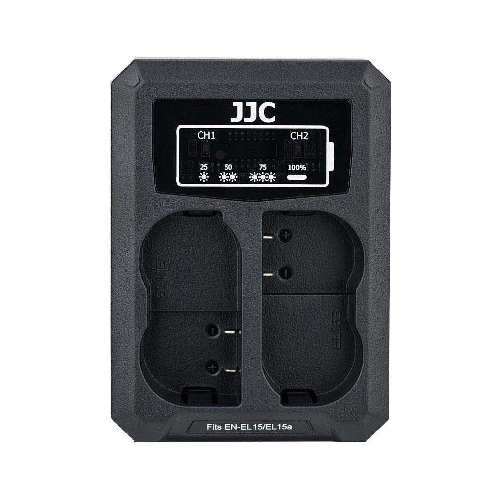 JJC USB Dual Battery Charger for Nikon Zf Z7II Z7 Z6III Z6II Z6 Z5II Z5 D850 D780 D750 D610 D600 D500 D7500 D7200 D7100 D7000 D810A D810 D800E D800 Cameras Replaces Nikon EN-EL15/EL15a/EL15b/EL15c