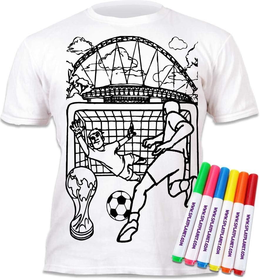 Splat Planet Football T-Shirt Age 5-6 Colouring Kids T-Shirt With 6 Fabric Pens