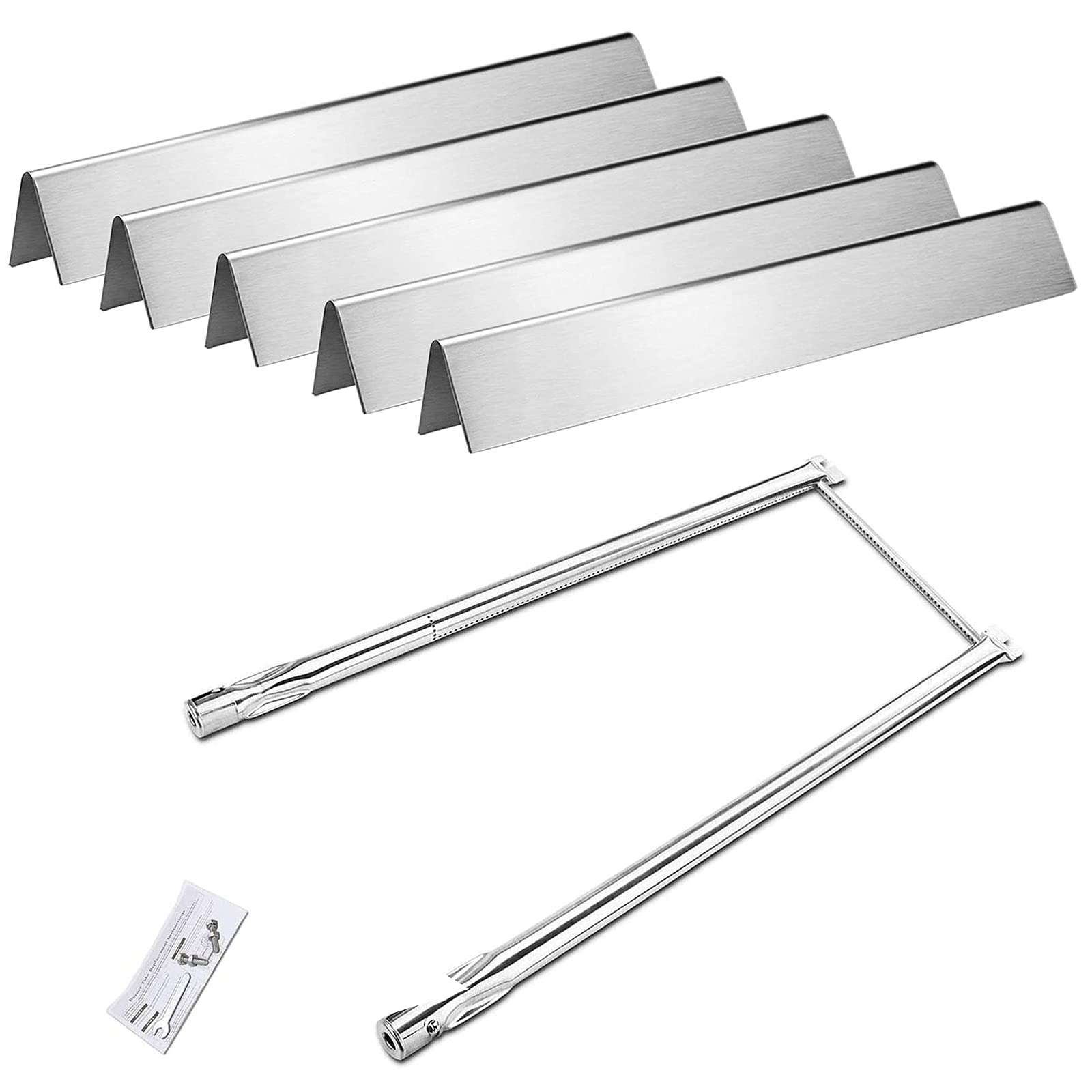 GFTIME 7535 Flavorizer Bars & 7507 Burner Tube for Weber Spirit E210 S210 S220 E220 Gas Grill (with Side control knobs), Stainless Steel Heat Plate & Burner Pipe Kit Spare Parts for Weber 7535 & 7507