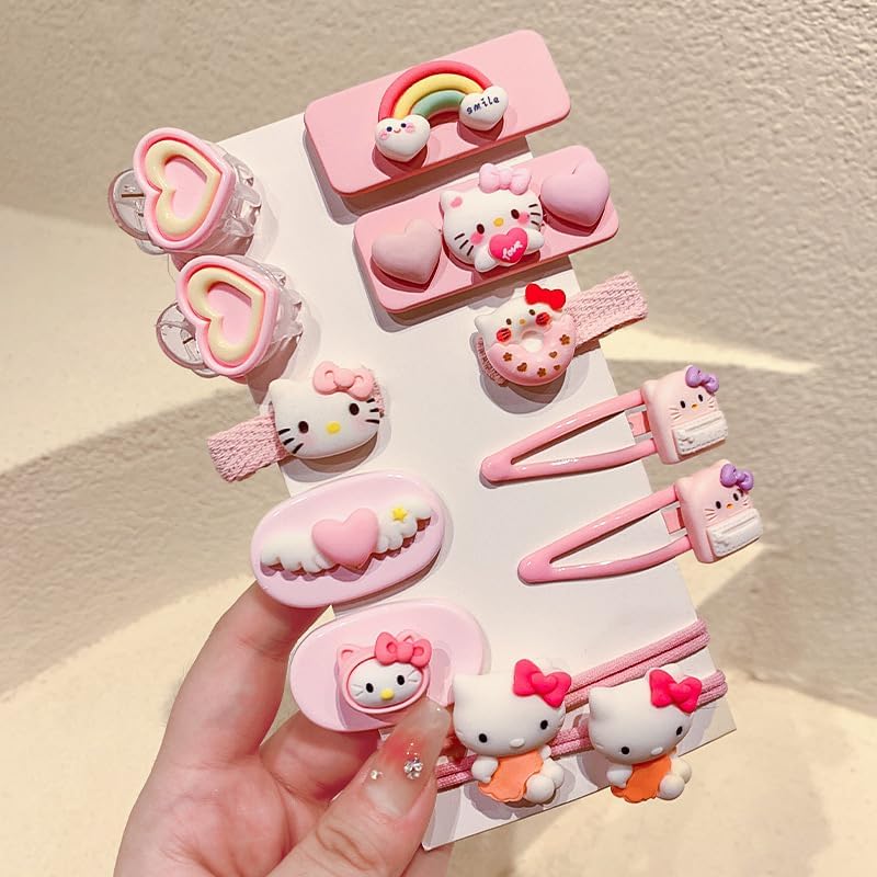 View 1 of 12 Pieces Kitty Kawaii Hair Clips for Girls Cartoon Girl Hair Accessories,Cute Things for Teen Girl Gifts (pink-1)