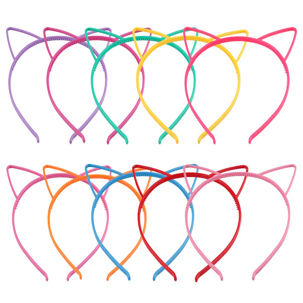 Photo 1 of ** ONLY 4**  Candygirl Cat Ear Headbands, 10pcs Mix Colors Plastic Headbands for Girls Women, Hair Accessories for Daily Wearing and Party Favors