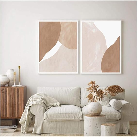 Hxjlmac 2Pcs Abstract Beige Color Canvas Painting Geometric Wall Art