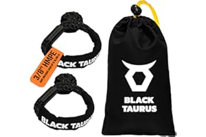 Black Taurus 3/8" Soft Shackle Recovery Kit – 2-Pack HMPE Synthetic 30,900-lb Breaking Strength for Off-Road Tow, Winch, Snatch Block, ATV/UTV/SUV, Overlanding & Trail Recovery Gear