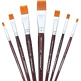 Transon Flat Paint Brush Set 7pcs for Acrylic Watercolor Gouache Oil and Body Painting