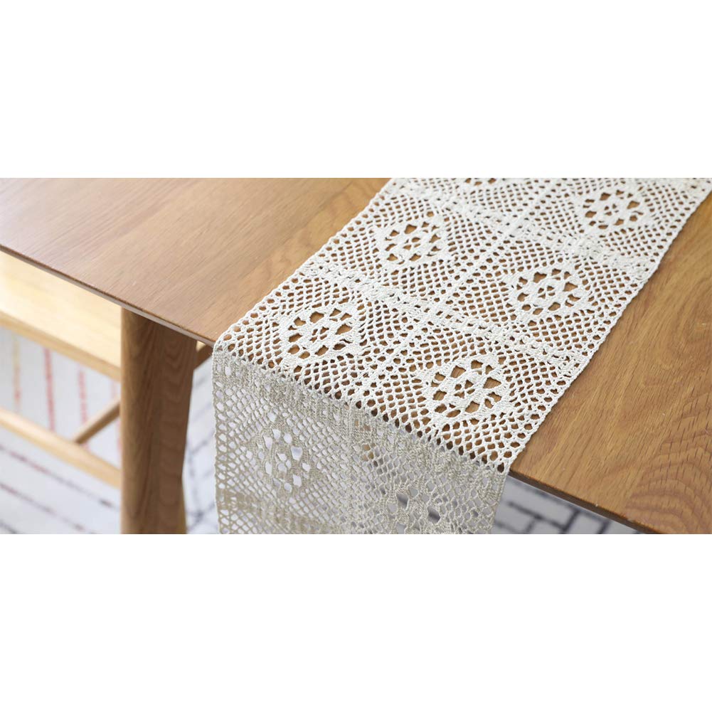 Almabner Table Runner, Macrame Crochet Lace Table Runner with Tassels, Bohemian Table Runner for Wedding, Party, Home Dining Table Decor