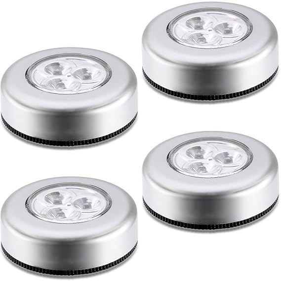 A&T Battery Powered Round White 3 Leds Stick Tap Touch Lamp Night Light (Set Of 4)