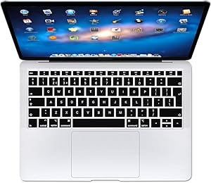 HRH EU/UK Silicone Keyboard Cover Skin for MacBook Newest Air 13 Inch 2018 Release A1932 with Retina Display and Touch ID,European Layout-Black