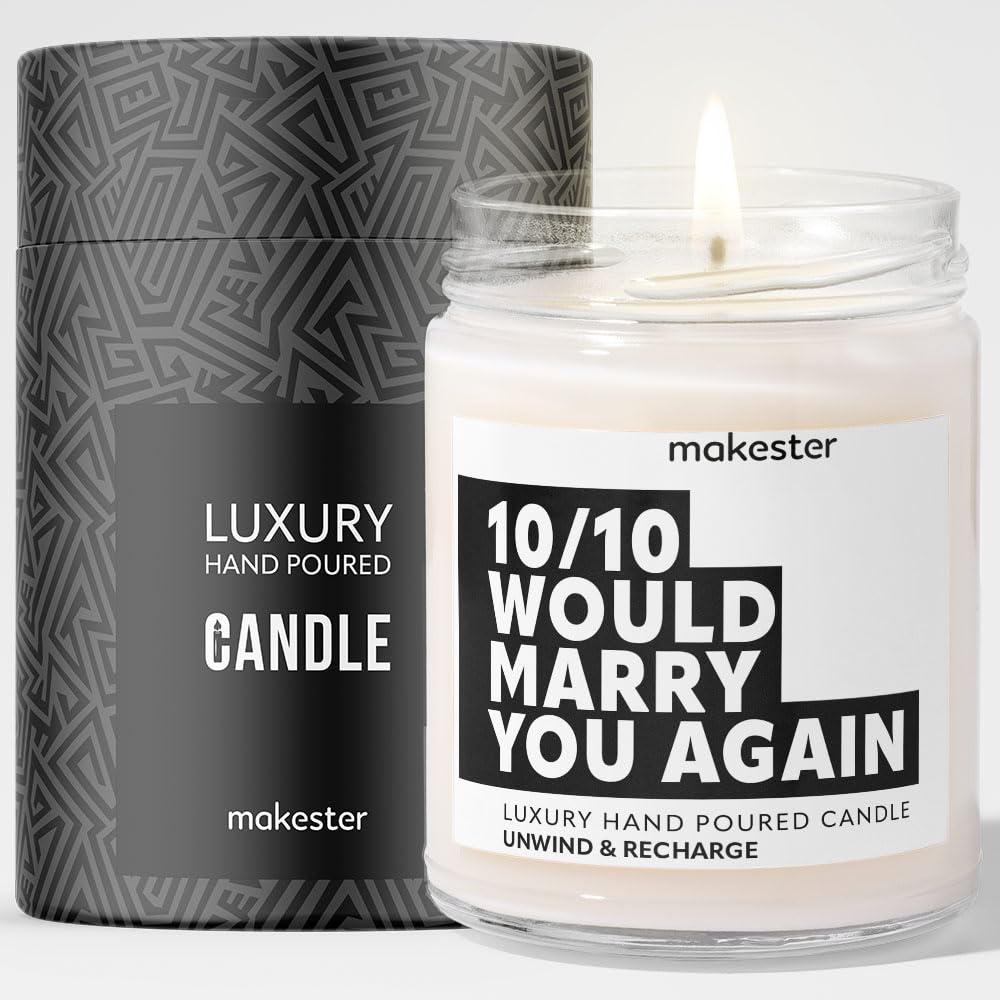 Funny Anniversary Candle Gifts - Luxury Soy Wax - Vanilla, Jasmine, Sugared Almond - Makester — image 1