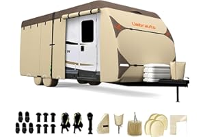 Umbrauto Travel Trailer Cover – Upgraded 7-Layer Top RV Cover, Waterproof & Windproof Camper Cover for 18'-20' RV, Includes 4 Tire Covers, Tongue Jack Cover, Gutter Cover & 2PCS Extra Windproof Straps