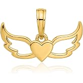 IceCarats 14K Yellow Gold Heart Guardian Angel Wings Pendant Necklace | Polished, Solid, Small, 12.2mm 1/2 inch