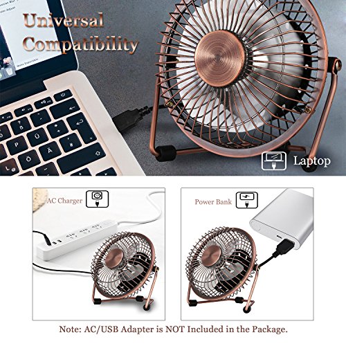 GLAMOURIC Small USB Desk Fan Mini Metal Personal Fan Retro Design