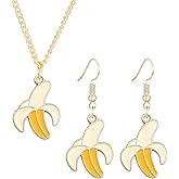 Dreuyet Banana Earrings Necklace Set for Her Women 3D Cute Lifelike Summer Fruit Theme Banana Jewelry Sets Creative Imitate Food Dangle Drop Earrings Bananas Lovers BFF Gifts