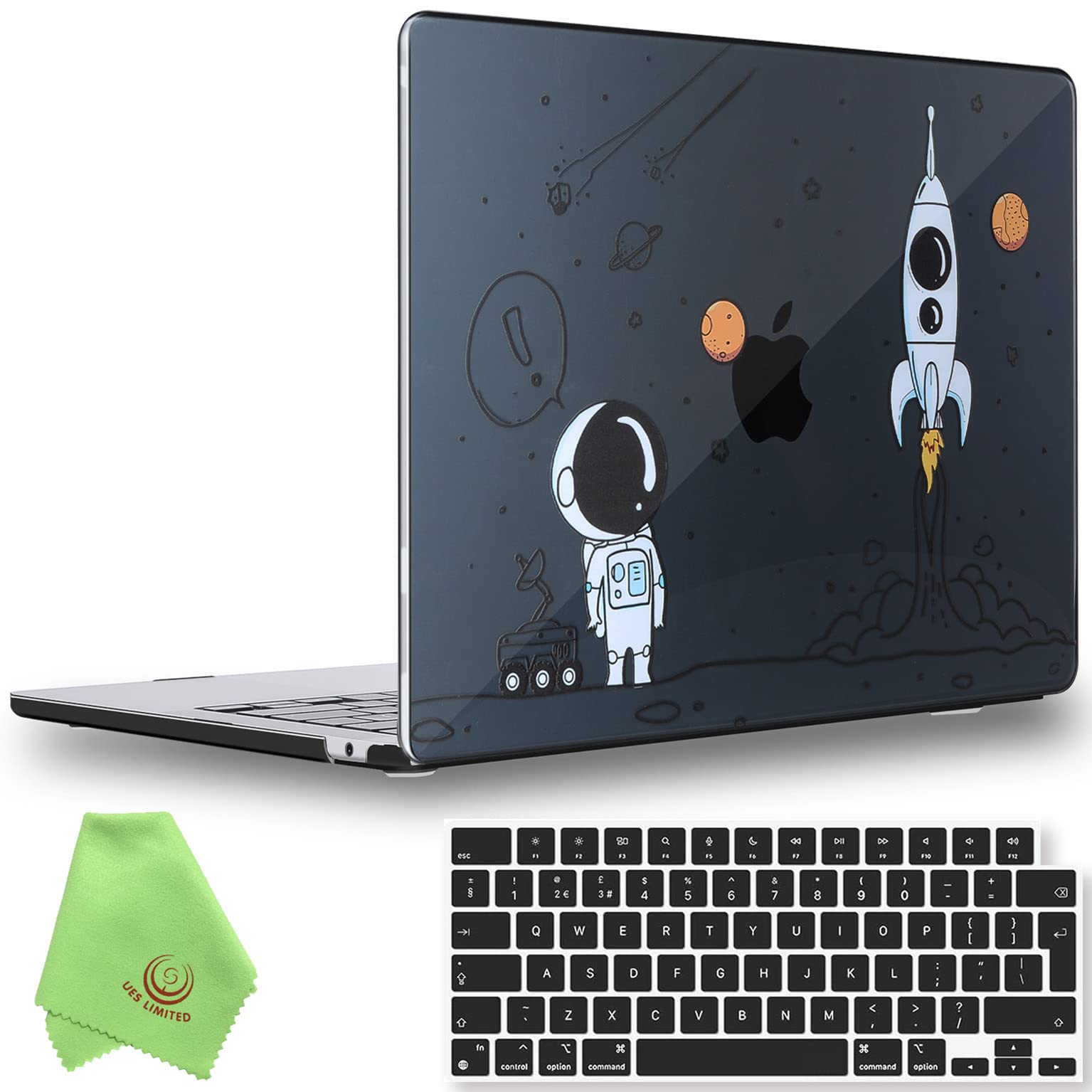 UESWILL Compatible with 2022-2026 MacBook Air 13 inch M5 M4 M3 M2 Case Model A3449 A3240 A3113 A2681, Pattern Design Hard Shell Case + UK Layout Keyboard Cover Mac Air 13.6, Astronaut A