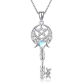 HUKKUN Hecate Necklace Sterling Silver Triple Moon Goddess Pentagram Witches Knot Pagan Religious Necklace Jewelry Gifts For Women