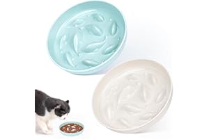 TCHRULES 2PCS Cat Slow Feeder Bowl, Cat Food Bowl with Fish Pool Design, Healthy Eating Diet Pet Bowl, Interactive Puzzle Feeder Dish for Cats, Non-Slip Anti Gulping Cat Bowl for Dry and Wet Food