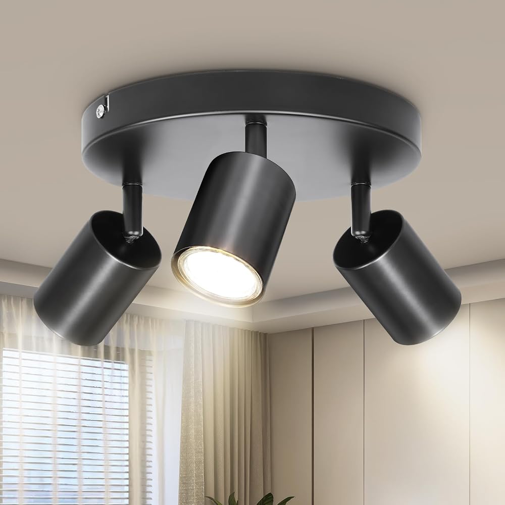 Dehobo Ceiling Spotlight Indoor Matt Black 3 Light GU10 Industrial
