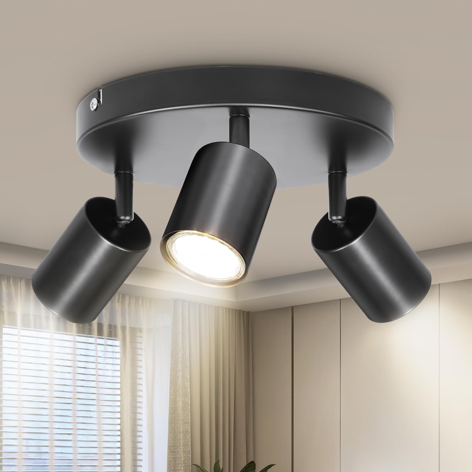 Dehobo Ceiling Spotlight Indoor in Matt Black - 3 Adjustable Spot Lights GU10 Industrial 3 Way Light Ceiling Spot Light for Kitchen Lounge Bedroom Dining Room