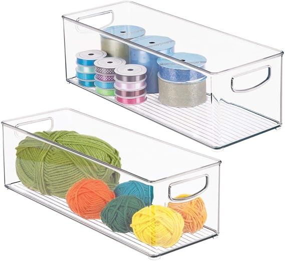 mDesign Stackable Plastic Storage Organizer Bin with Builtin Handles for Craft