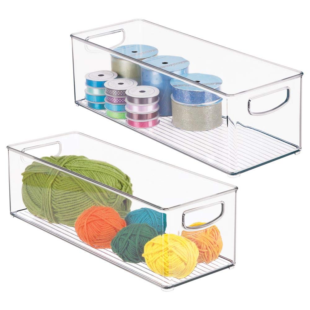 mDesign Stackable Plastic Storage Organizer Bin with Built-in Handles - for Craft, Sewing, Art, School Supplies in Home, Classroom, Playroom or Studio - 16" Long, 2 Pack - Clear
