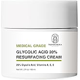 NUVODERMA Glycolic Acid Resurfacing Cream with Glycolic Acid 20%, Vitamins A, C & E – Anti-Wrinkle Face Moisturizer for Smooth Skin – Hydrating, Medical-Grade Exfoliator – 2 oz