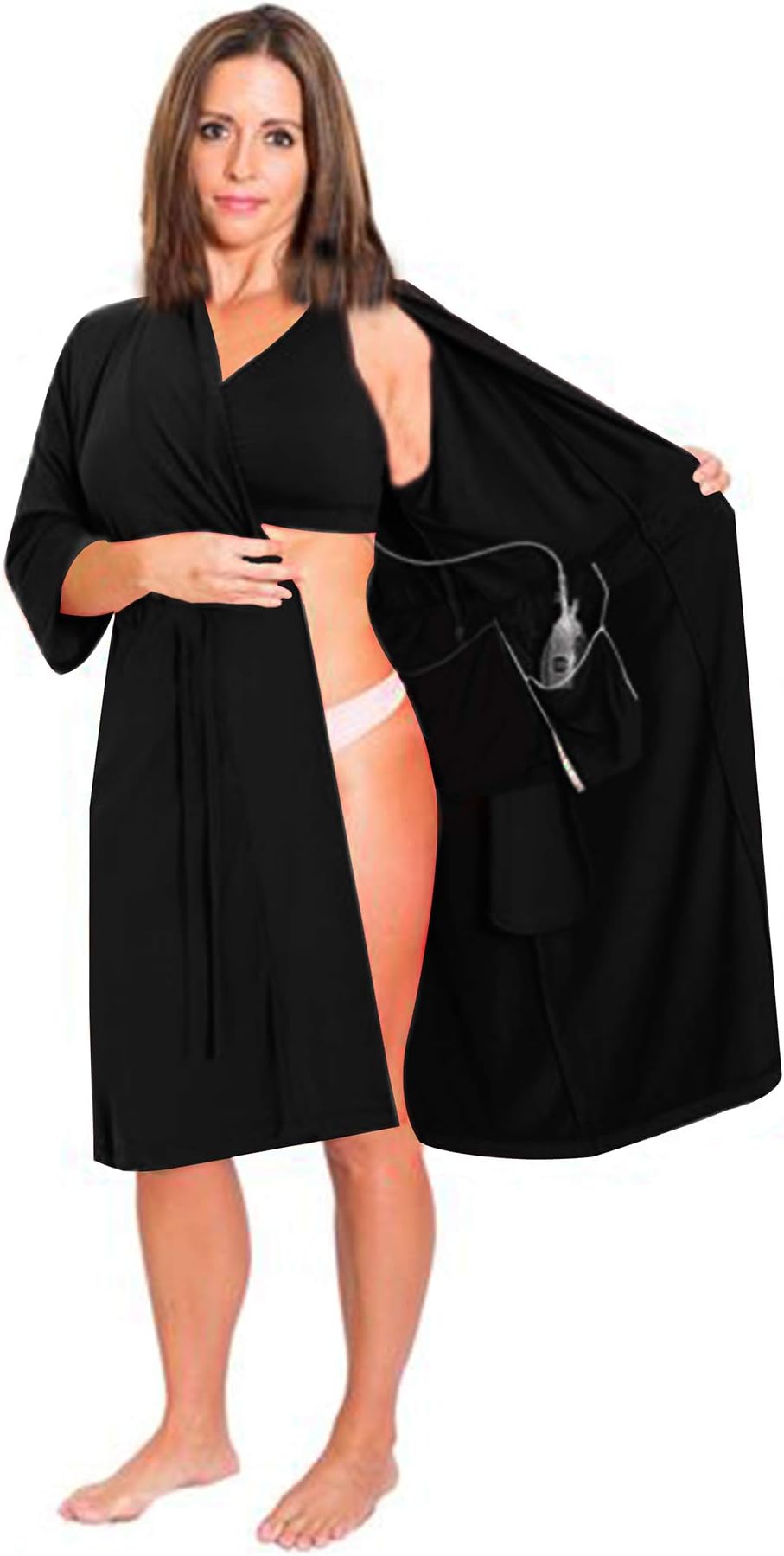 Surgical Recovery Robe with Internal Pockets for Post-Operative Drain Holder and Mastectomy Bra for Women with Pockets